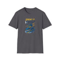 Dark gray crewneck T-shirt with “Sprint to Victory” logo graphic on the chest
